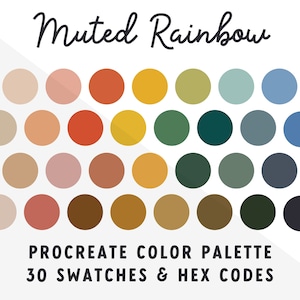 Muted Rainbow Procreate Color Palette, iPad Procreate Tools, Digital Download, Hex Codes, Color Swatches