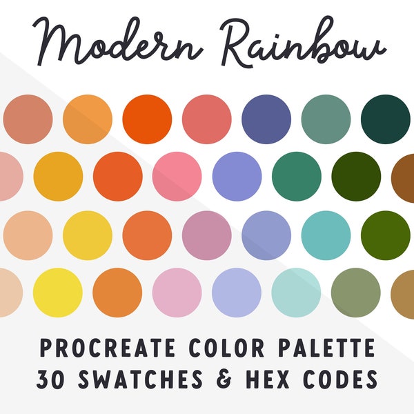 Modern Rainbow Procreate Color Palette, iPad Procreate Tools, Digital Download, Hex Codes, Color Swatches