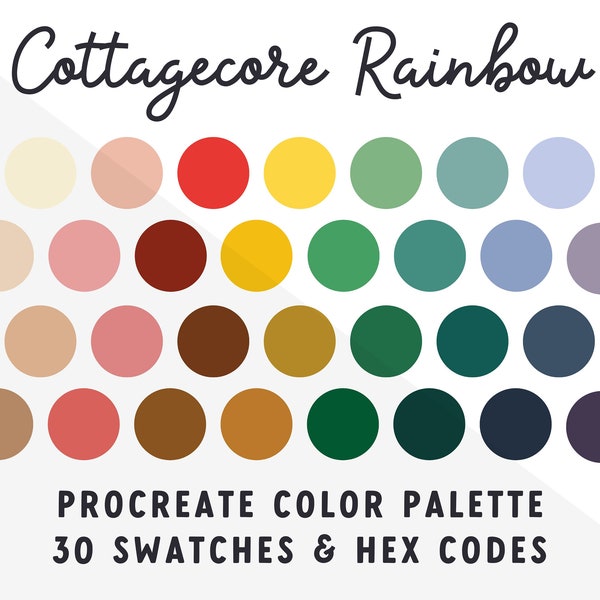 Cottagecore Rainbow Procreate Color Palette, iPad Procreate Tools, Digital Download, Hex Codes, Color Swatches