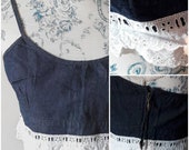 Sexy top bustier made in Italy vintage blue denim camisole eyelet lace 44 Italian size Medium international size mint