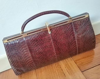 Sac à bandoulière marron haute qualité en python reptile des années 60 fabriqué en Italie