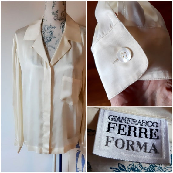 Gianfranco Ferré made in Italy 80s ivory silk blo… - image 1