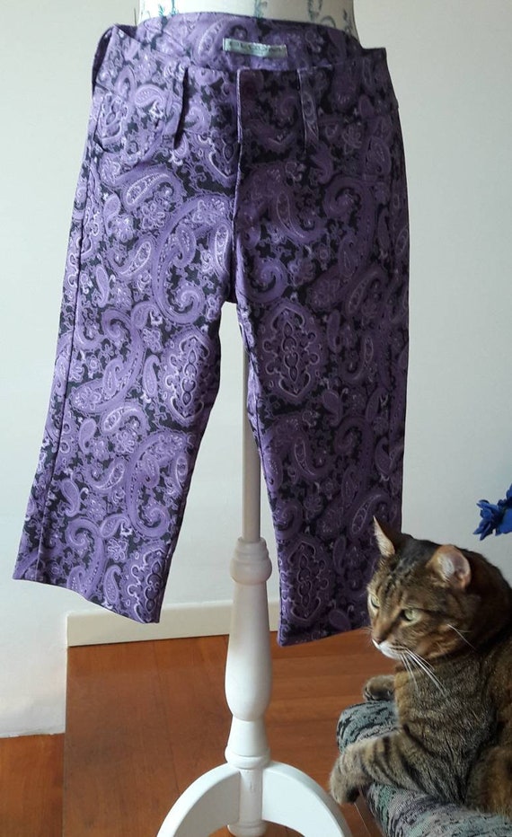 Capri pants made in Italy purple floral printed d… - image 2