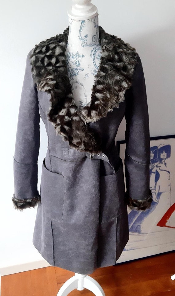 Armani Jeans, Armani Jeans giaccone cappotto in eco leather, vintage primi anni 2000, mint