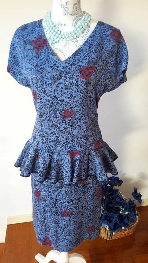 Silk peplum dress made in Italy 80s signed by Cla… - image 2