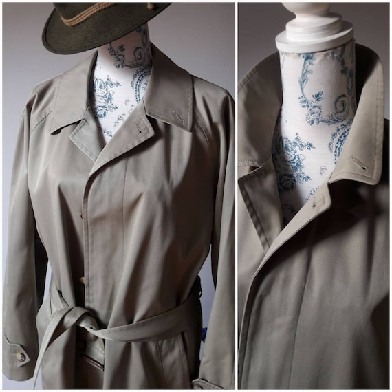 Trench coat Vintage made in Italy 80s olive green… - image 1