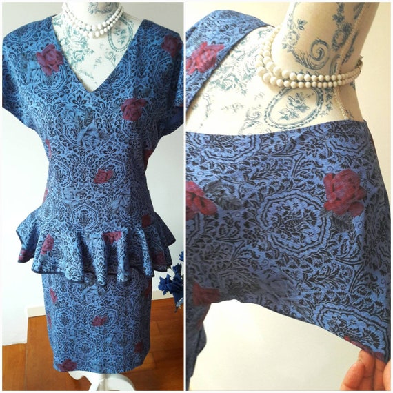 Silk peplum dress made in Italy 80s signed by Cla… - image 1