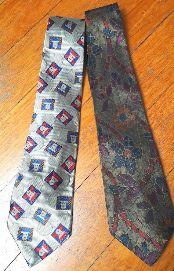 SALE! 2 silk ties Made in Italy 90s shining gold … - image 1