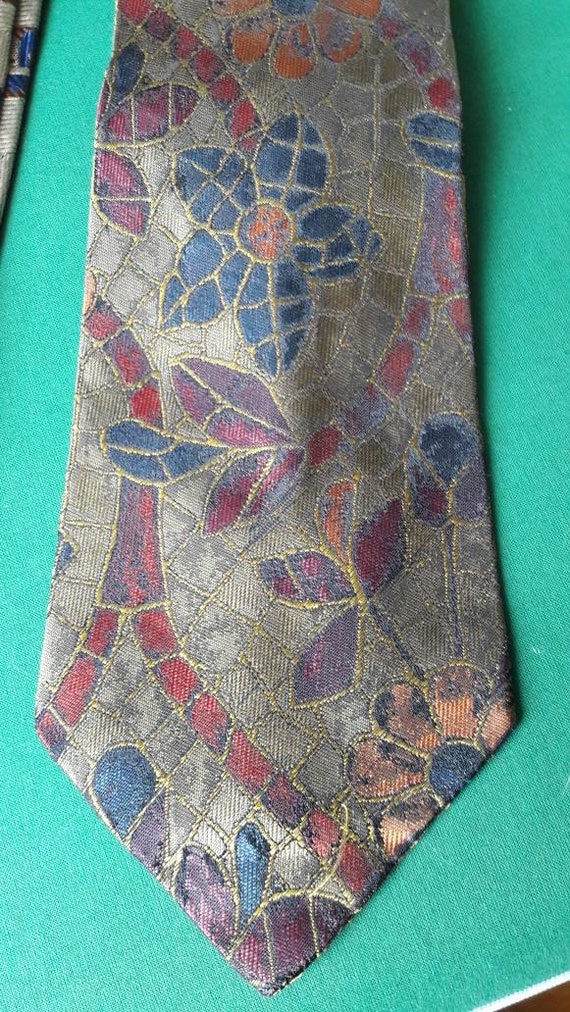 SALE! 2 silk ties Made in Italy 90s shining gold … - image 4