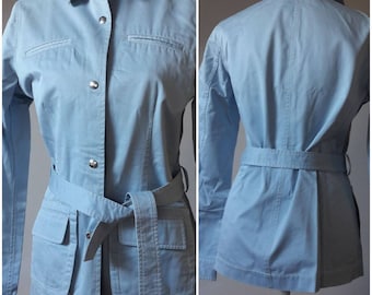 Jacket blouse denim by Fay brand Tod's group Vintage made in Italy 90s 100% cotton sky blue aquamarine 4 pockets size S unworn