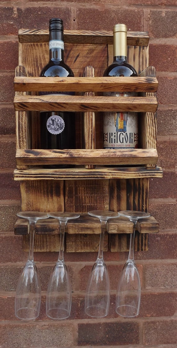 Vintage Style Wooden Wine Rack Glass Holder Wall Mounted Etsy