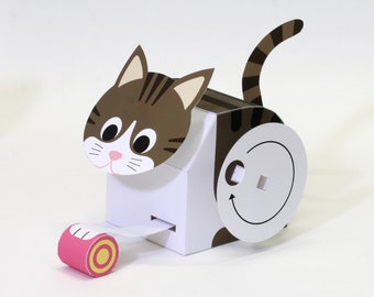 Untiring Kitty — Automata, Paper Craft, Instant Download, PDF, DIY