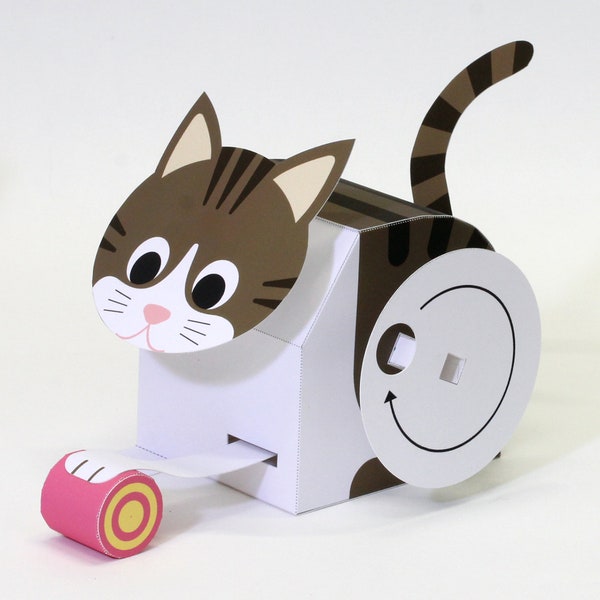 Untiring Kitty — Automata, Paper Craft, Instant Download, PDF, DIY