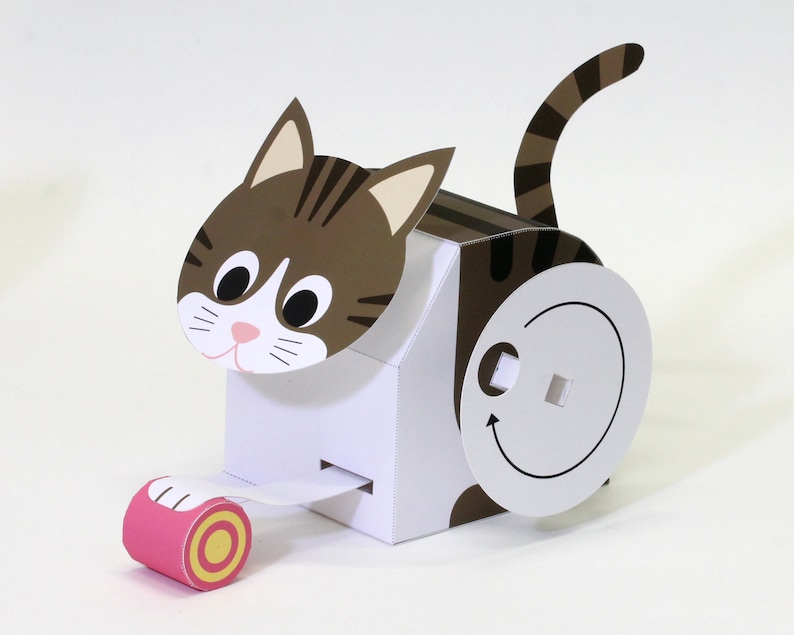 Untiring Kitty Paper Automata Printable PDF Instant Etsy
