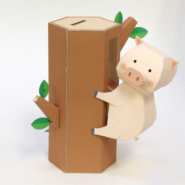 Climbing Piggy Bank — Automata, Paper Craft, Instant Download, PDF, DIY, Saving Box