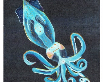 Bioluminescent Squid, Acrylic Digital Print 8x10