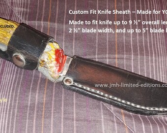 Leather Knife Sheath Holder Holster - Belt Loop - Custom Hand Made - Right or Left Carry - Sturdy - High Quality Gift