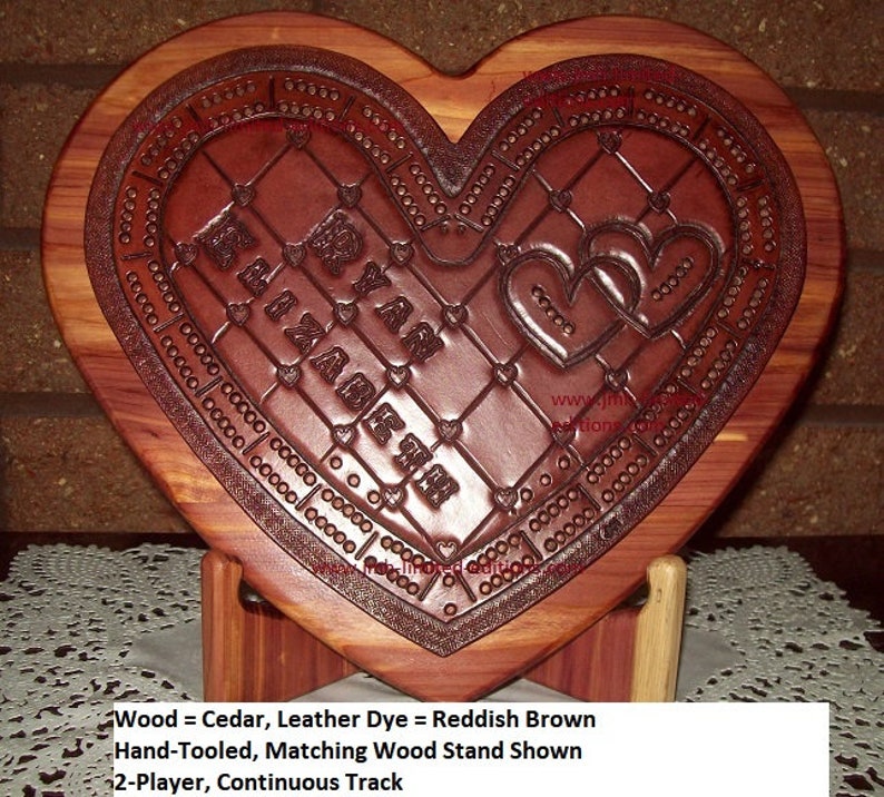 Cribbage Board  SweetHeart  Tooled Leather on image 1
