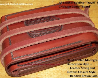 Cribbage - All Leather - Folding Travel "Board" - Custom Hand Made in Montana - Pegging Card Game - Personalized Gift - Unique