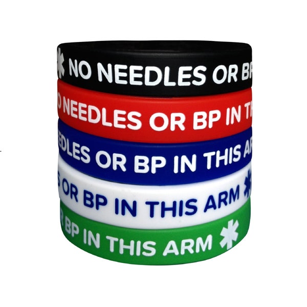 5 pcs/lot Lymphedema Silicone Bracelets No Needles Or BP This Arm Adult Size 7.8" or 20 cm Wristband for Men Women