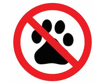 Set van 5 stickers huisdieren niet toegestaan – waterdichte vinylstickers van 4 of 10 cm – borden met dierenbeperkingen voor binnen/buiten