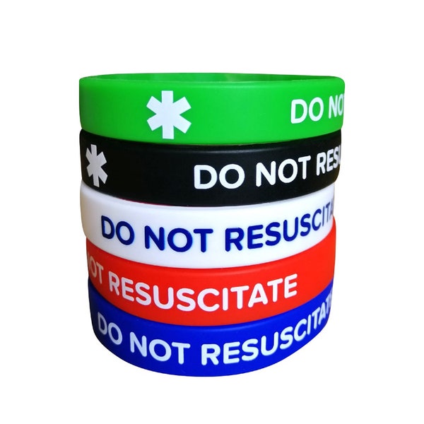 5 pcs/lot DO NOT RESUSCITATE Silicone Bracelets Adult Size 7.8" or 20 cm Wristband for Men Women