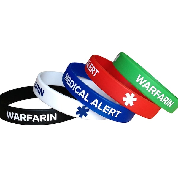 5 pcs/lot WARFARIN Silicone Bracelets Adult Size 7.8" or 20 cm Wristband for Men Women