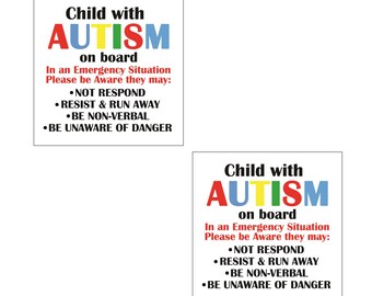 Set of 2 Autism Vinyl Bumper Window Stickers for Car - 4 inches or 10 cm Medical Alert - Truck Decal Sticker for Child Teen Person