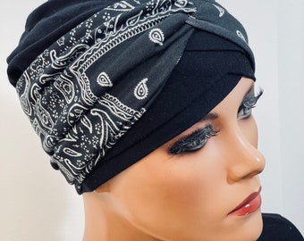 2 pièces. ENSEMBLE turban chapeau + bande chimiothérapie chimio chimio foulard chapeau convertible chapeau été bonnet chimio chapeau couvre-chef cancer