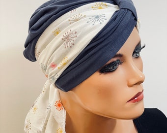 2-piece SET turban hat + band chemotherapy chemo chemo headscarf hat convertible hat summer beanie chemo hat headgear cancer