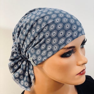 BANDANA ohne binden WUNSCHFARBEpraktisch bequem CHEMOMÜTZE Kopfbedeckung Krebs Chemotherapie Turban Kopftuch Cancer Krebs jeansblau weiß