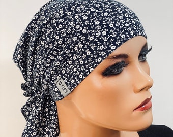 BANDANA ohne binden dunkelblau praktisch bequem  CHEMOMÜTZE Kopfbedeckung  Chemotherapie Turban Kopftuch Cancer Krebs  Mütze Chemo Mütze