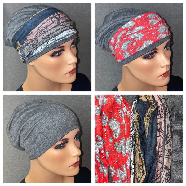 3-tlg. Set BEANIE+ 2 Stirnbänder  grau *BESTSELLER*Chemotherapie, Haarausfall, Alopezie, Turban, Chemomütze, Kopfbedeckung Krebs, Cancer,