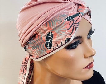 2-tlg. Set Turban + Band CHEMOMÜTZE Kopfbedeckung Krebs Chemotherapie Turban Kopftuch Cancer Krebs Kappe