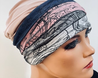 2 pièces. SET chapeau à volants rose + ruban chimiothérapie chimio chimio foulard chapeau convertible chapeau d'été bonnet chimio chapeau couvre-chef cancer