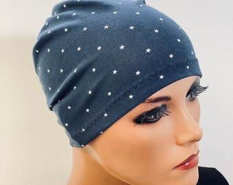 Nachtmütze Chemo Schlaf Mütze  dunkelblau Baumwolle Chemomütze Chemokopfbedeckung Soft Cap