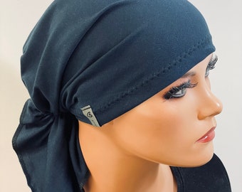 BANDANA ohne binden  dunkelblau   ideal b. Chemotherapie Chemokopfbedeckung Krebs Chemomütze Chemotuch Turban Sport Alopezie Cabriomütze