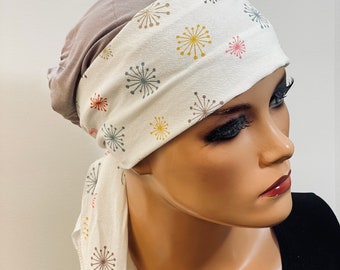 2-tlg. Kombiset BEANIE/MÜTZE + langes Band  ideal bei Chemotherapie oder als chices Accessoire  Chemo Mütze Kopftuch Mütze Krebs