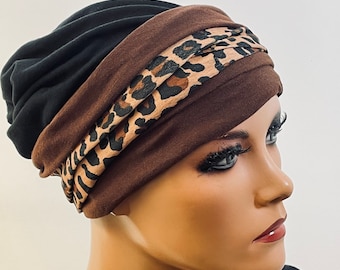 3 pcs. Set BEANIE+ 2 headbands black chemotherapy, hair loss, alopecia, turban, chemo cap, headgear cancer, cancer,