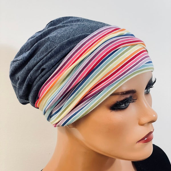 2-tlg. Kombiset BEANIE/MÜTZE + Stirnband ideal bei Chemotherapie oder als chices Accessoire  Chemo Mütze Kopftuch Mütze Krebs