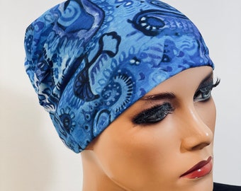 Nachtmütze Chemo Schlaf Mütze  blau Chemokopfbedeckung Soft Cap