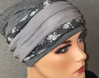 3-tlg. Set BEANIE+ 2 Stirnbänder  grau *BESTSELLER*Chemotherapie, Haarausfall, Alopezie, Turban, Chemomütze, Kopfbedeckung Krebs, Cancer,