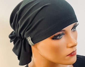 BANDANA ohne binden  schwarz  ideal b. Chemotherapie Chemokopfbedeckung Krebs Chemomütze Chemotuch Turban Sport Alopezie Cabriomütze