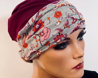 2-tlg. Kombiset BEANIE/MÜTZE + langes Band  ideal bei Chemotherapie oder als chices Accessoire  Chemo Mütze Kopftuch Mütze Krebs