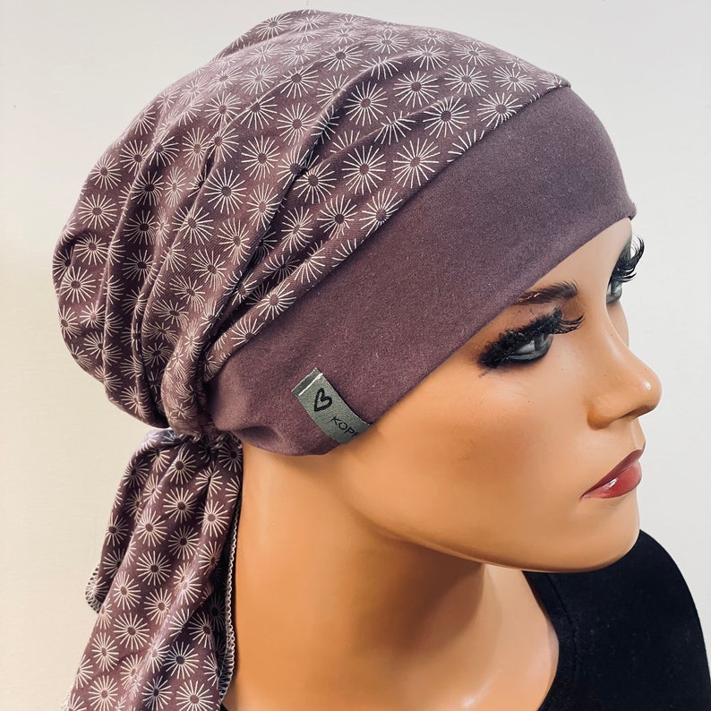 FOULARD CHAPEAU prune blanc confortable et pratique chapeau chimio foulard chimio foulard cancer chapeau chimio tissu image 1