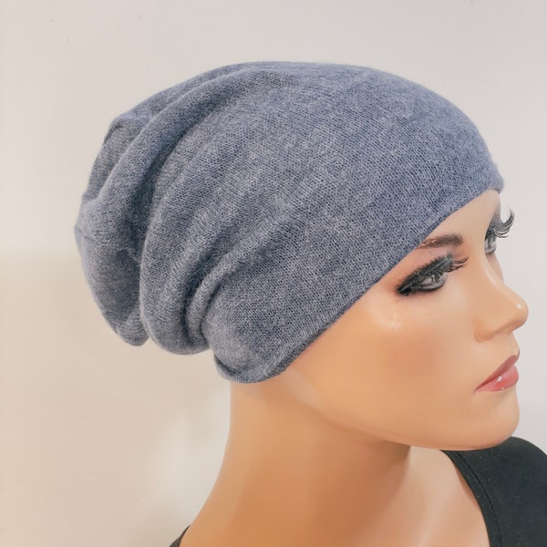 Beanie/Mütze Strick jeansblau weich warm  bequem  Chemotherapie Krebs  Chemokopftuch Mütze  Chemomütze