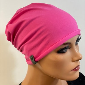 BASIC BEANIE/HAT pink jersey very light rolled hem comfortable chemotherapy cancer chemo chemo headscarf hat convertible hat summer beanie