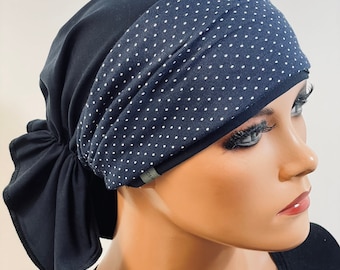 BANDANA ohne binden blau + STIRNBAND CHEMO Chemokopfbedeckung Chemomütze Chemo Mütze Haarband Kopfbedeckung nach Chemo Chemotherapie