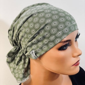 BANDANA ohne binden WUNSCHFARBEpraktisch bequem CHEMOMÜTZE Kopfbedeckung Krebs Chemotherapie Turban Kopftuch Cancer Krebs khaki weiß