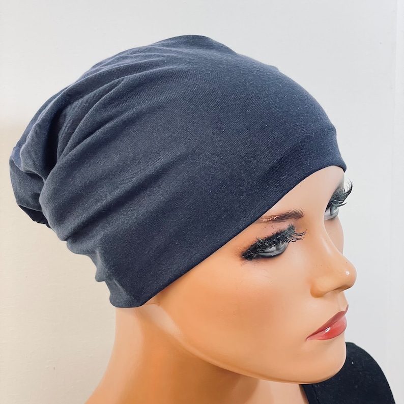 3-tlg. Set BEANIE 2 Stirnbänder dunkelblau Chemotherapie, Haarausfall, Alopezie, Turban, Chemomütze, Kopfbedeckung Krebs, Cancer, Bild 2